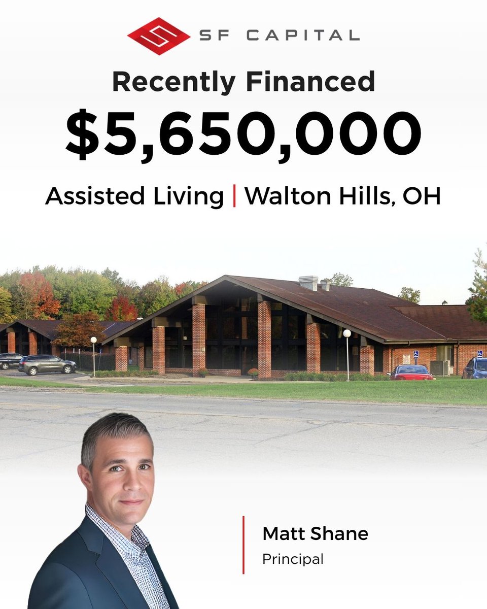SFCapitalGroup's tweet photo. SF Capital’s Matt Shane successfully arranged a $5,650,000 refinance for a assisted living property in Walton Hills, OH.

Learn More: https://t.co/FAzAxC4y5O

#SpecialPurpose #CREFinance #DebtPlacement #CapitalMarkets #DealClosed #SFCapital https://t.co/AtWQMFTcmt
