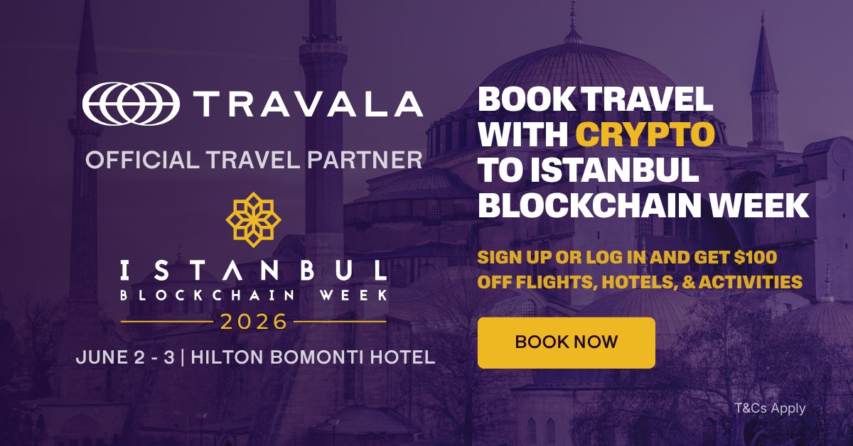 travalacom's tweet photo. Istanbul: Where East meets West

We are proud to be the Official Travel Partner for Istanbul Blockchain Week! 🇹🇷

Book your trip to @IstanbulBlockWk with crypto on Travala!

Sign up or log in via this link to get $100 OFF flights, hotels &amp; activities 👉 https://t.co/KFXDwdvNdL https://t.co/mIAdzxcUPU