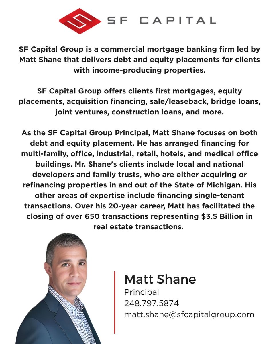SFCapitalGroup's tweet photo. SF Capital’s Matt Shane successfully arranged a $5,650,000 refinance for a assisted living property in Walton Hills, OH.

Learn More: https://t.co/FAzAxC4y5O

#SpecialPurpose #CREFinance #DebtPlacement #CapitalMarkets #DealClosed #SFCapital https://t.co/AtWQMFTcmt