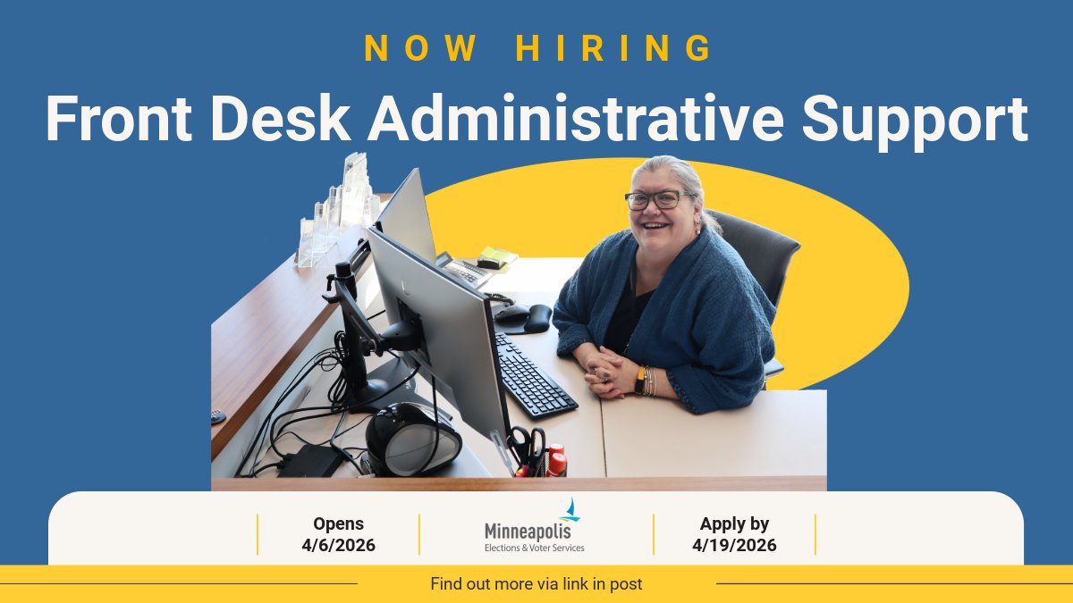 VoteMpls's tweet photo. We’re hiring! Join our team in a Front Desk Administrative Support position. View more details and apply by using the link below!

https://t.co/KTvw6eYrJO https://t.co/D5zK6pV9OX