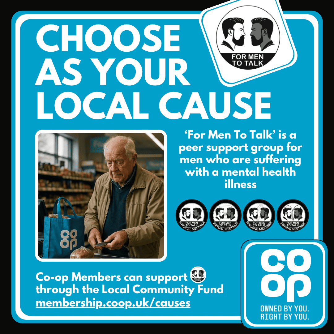 ForMenToTalk's tweet photo. The @coopuk Local Community Fund supports groups that care. Help men’s mental health thrive by choosing @formentotalk. Visit https://t.co/rHujMEjau8 #mensmentalhealth #mentalhealth #coop #cooplocalcommunityfund #cooplocalcause #LocalCommunityFund https://t.co/i0UdM047ie