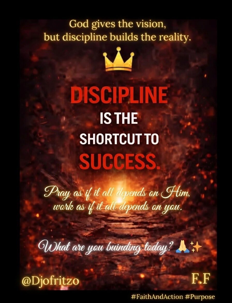Djofritzo's tweet image. God gives the vision, but discipline builds the reality. Pray as if it all depends on Him, work as if it all depends on you. What are you building today? 🙏✨ #FaithAndAction #Purpose