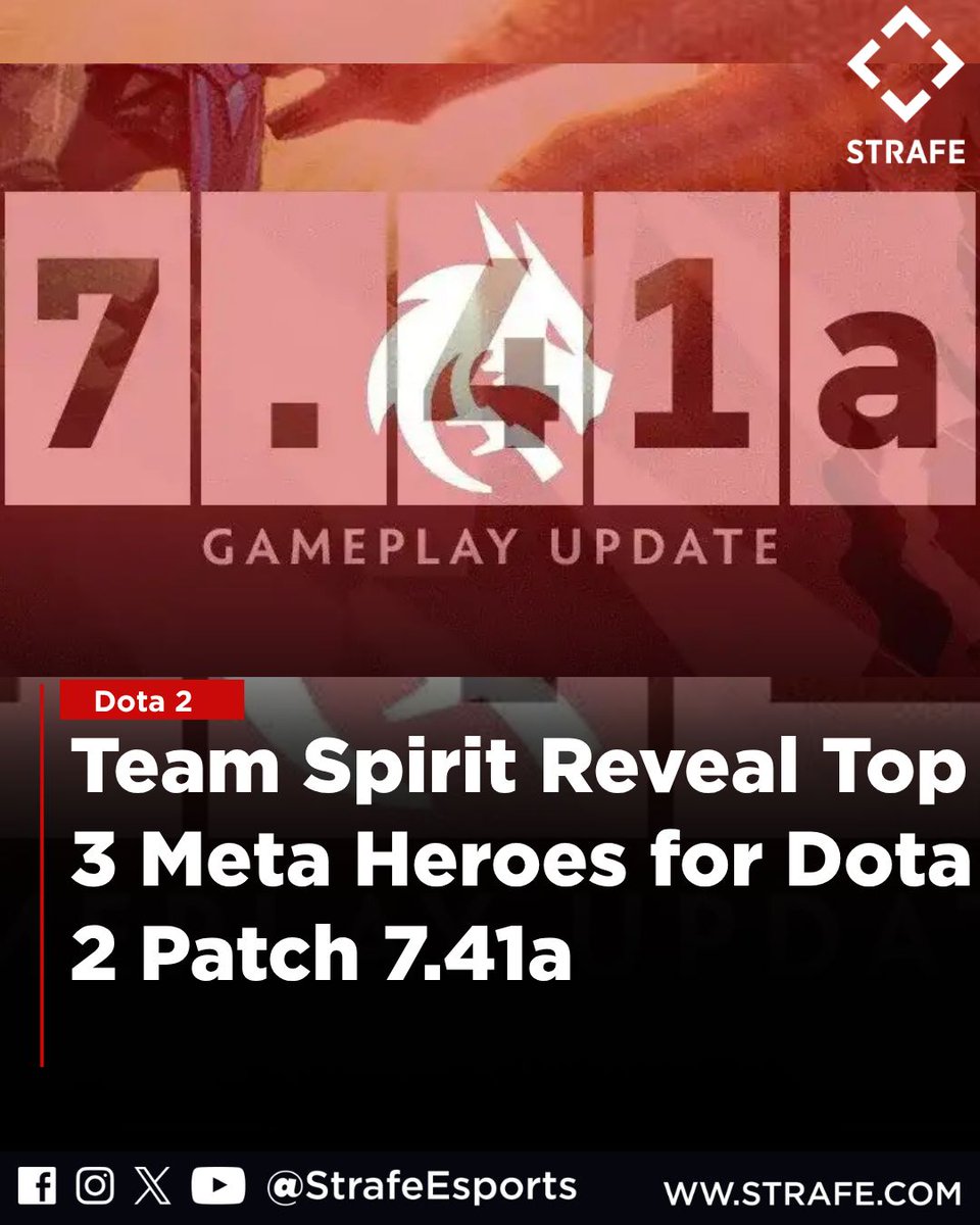 strafeapp's tweet photo. Team Spirit are already calling the 7.41a meta.
Yatoro, rue, and Larl highlight Lifestealer, Rubick, and Queen of Pain as top picks across roles. Strong scaling, control, and flexibility seem to define this patch.
#Dota2 #DotaPatch #Esports https://t.co/tlwTsa5iak