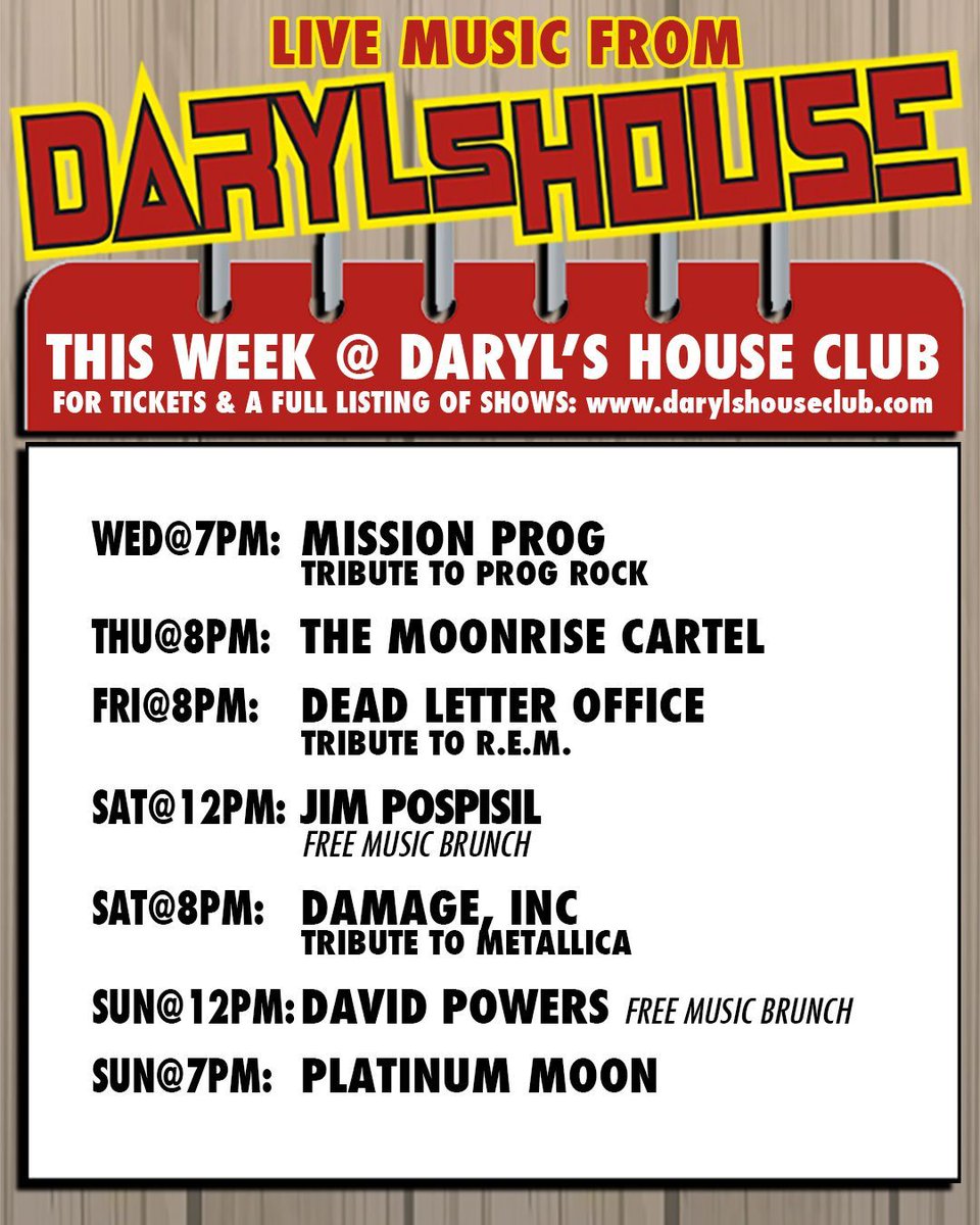 DarylsHouseClub's tweet photo. TICKETS AVAILABLE ON OUR WEBSITE SHOWS PAGE!
#missionprog #progrock #moonrisecartel #deadletteroffice #remtribute #jimpospisil #damageinc #metallicatribute #davidpowers #platinummoon https://t.co/n0lYLUzP4O