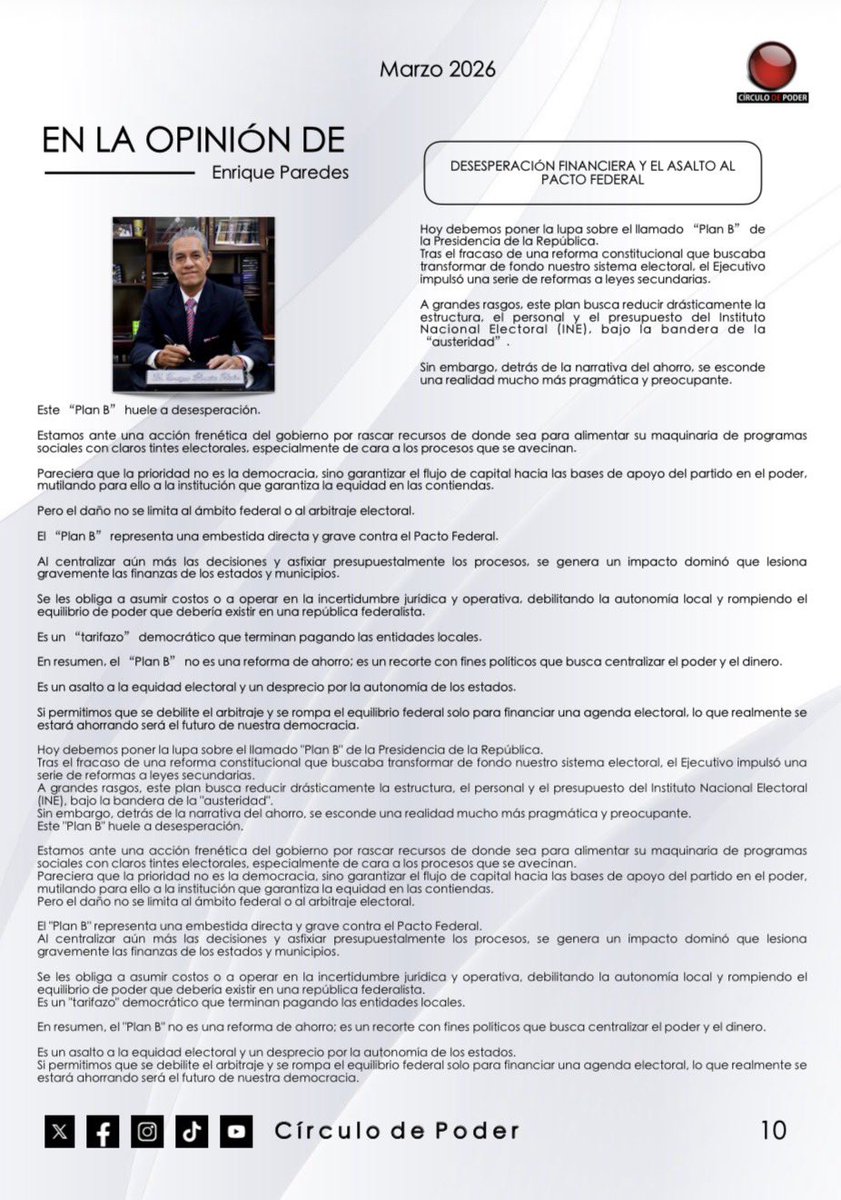 🔴 DESESPERACIÓN FINANCIERA Y EL ASALTO AL PACTO FEDERAL: <a href="/paredesenrique/">enrique paredes</a> 

Revista completa:
👇🏻
calameo.com/read/007904845…

#Nacional #Morelos