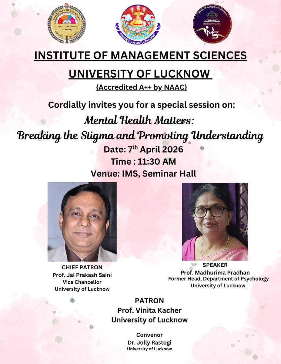 Special lecture by Prof.Madhurima Pradhan former Head , Department of Psychology ⁦<a href="/ippr_lkouniv/">IPPR, University of Lucknow</a>⁩ ⁦<a href="/lkouniv/">University of Lucknow</a>⁩