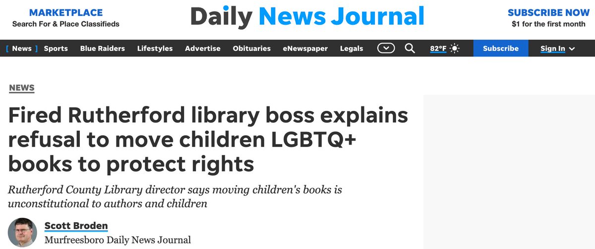 infodocket's tweet image. ICYMI   #Interview: "Fired Rutherford Library Boss Explains Refusal to Move Children LGBTQ+ #Books to Protect Rights" (via @dnj_com) dnj.com/story/news/202… ||| Archived Version  archive.ph/MiC1g #libraries #librarians