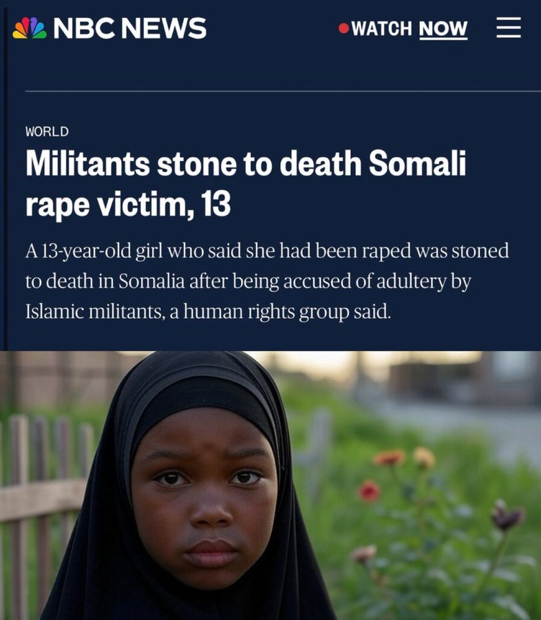 <a href="/Shunyaa00/">Shunya</a> Really? Ask this little girl who was raped and then accused 2b seductress by the Rapist. She was awarded "death by stoning" as per #ShariaLaw of Islam. Her death by stoning was celebrated by the Islamic mob. How does a Peaceful Religion be so cruel to a Child?