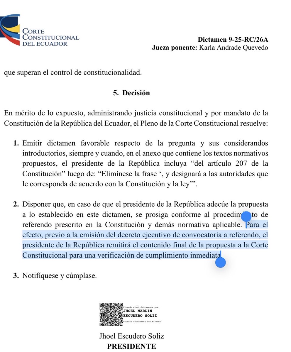 jchalco's tweet photo. Aunque todos digan que se ha pedido convocar a referéndum para eliminar atribuciones de Consejo Participación (deseable) 👆🏻No es así➡️Presidente pide a CNE que le dé haciendo su deber de notificar a Corte que ya hizo los ajustes. Pero nada más👆🏻No pide convocar a elecciones💡 https://t.co/Ko6iTALVT2