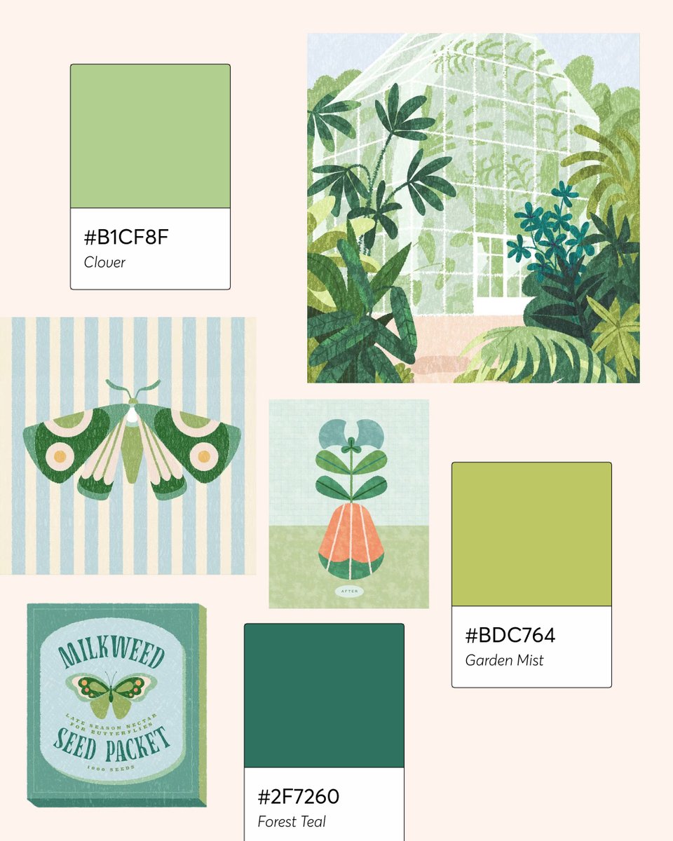 CreativeMarket's tweet photo. Spring doesn't have to mean pastels and pink 🌷 These are the color palettes we're excited about right now — Butter Bloom, Moss Garden, Soft Cloud, Forest Teal, and more.

Save this post for #SpringInspo ☁️

[ Butter And Crumb Font Duo by Nicky Laatz ]

What palette is your favorite? #SpringColors