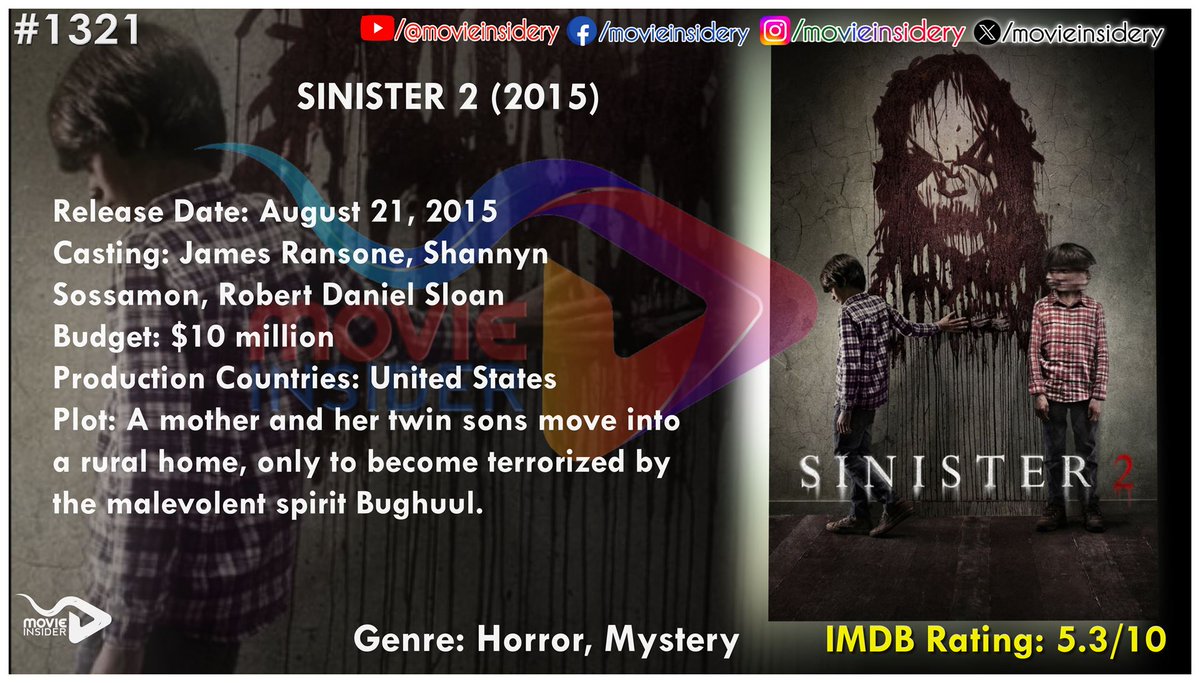 MovieInsidery's tweet photo. #1321
Sinister 2 (2015)
👻 “Evil continues.”
The curse spreads to new victims.
✨ Sticker: “⚠️ Dark Sequel”
📢 CTA: “Still scary?”
#Sinister2 #Horror 👻⚠️ https://t.co/30MAgtXcwc
