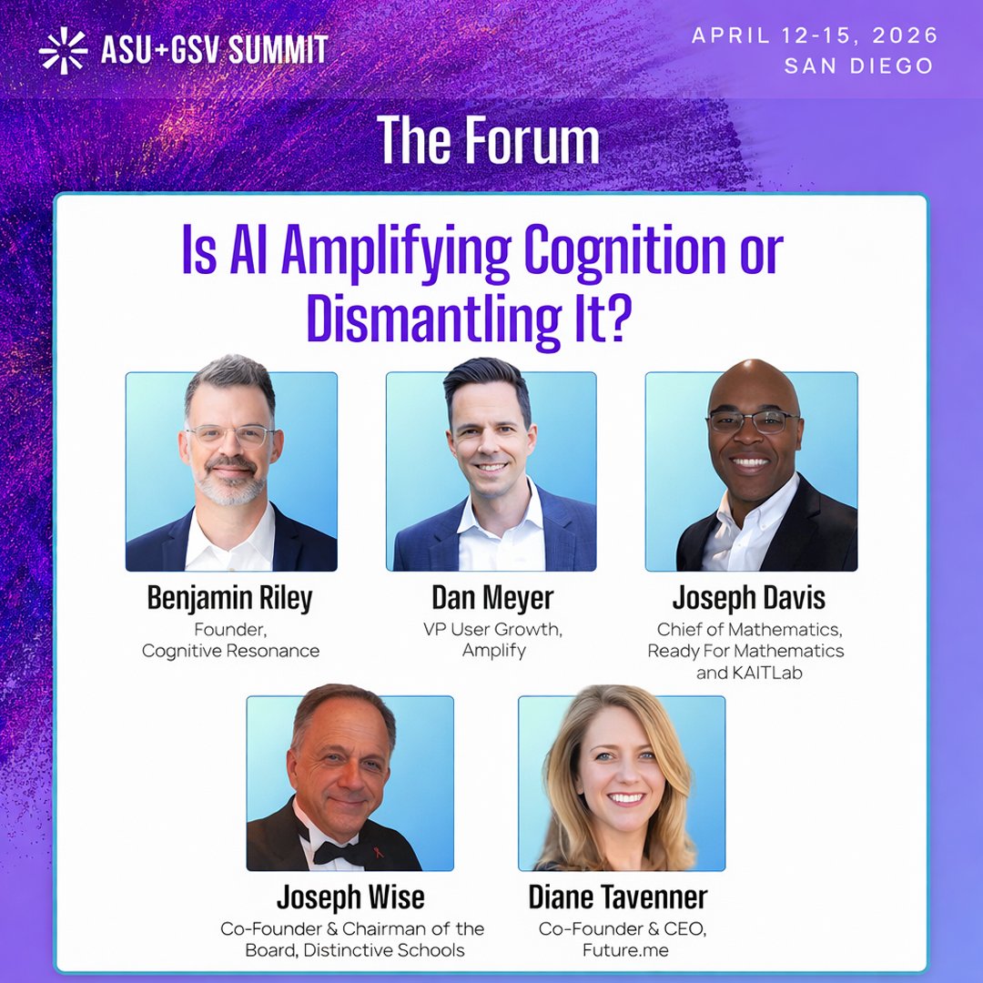 _KAITLab's tweet photo. Big moment for KAITLab.

Our President &amp; Chief of Mathematics, Dr. Joseph Davis, is speaking at the ASU+GSV Summit next week.

He’s diving into a big question in education right now:
Is AI amplifying cognition or dismantling it? 

If you’re there, don’t miss this panel. https://t.co/NGqMY7q3hE