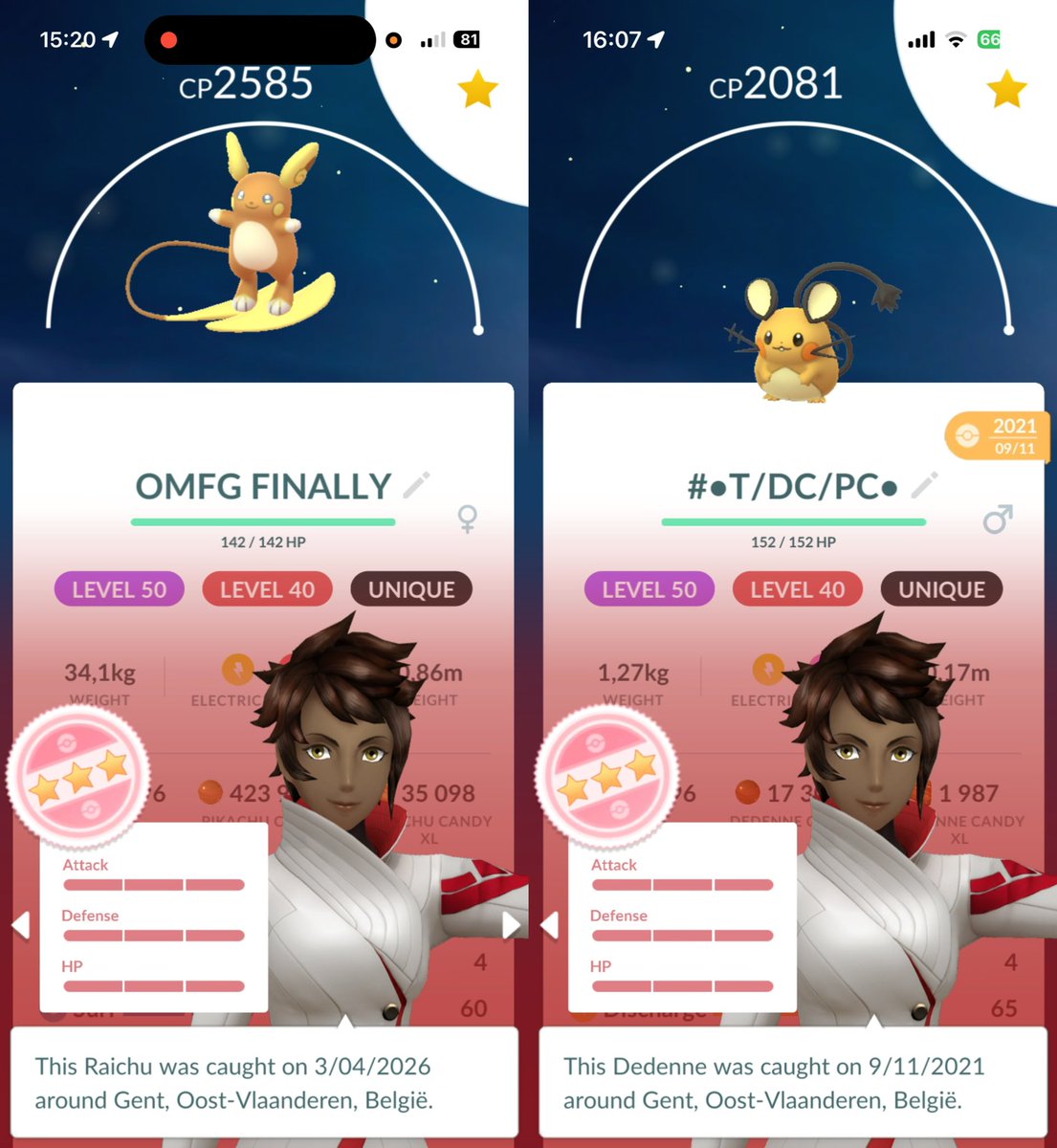 Jeroen026PoGo's tweet image. I’m so happy I finally got a hundo Alolan Raichu and I honestly feel like Dedenne could be it’s first evolution instead of Pikachu! 🤣

Anyways both are maxed to level 50! 😎🔥

#MaxOutMonday