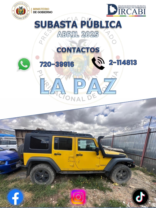 dircabi_bolivia's tweet photo. ✨ 𝗢𝗙𝗜𝗖𝗜𝗡𝗔 𝗗𝗜𝗦𝗧𝗥𝗜𝗧𝗔𝗟 #DIRCABI #LaPaz ✨
Te invita a ser parte de los Actos de Monetización del Primer Trimestre 2026
📞 Más información: 72039916
💻 Descarga el catálogo:
https://t.co/15heEJOR40
🔖 #Bolivia  #SubastaPublica #SiempreBolivia
@MindeGobierno https://t.co/amVt5agSLx
