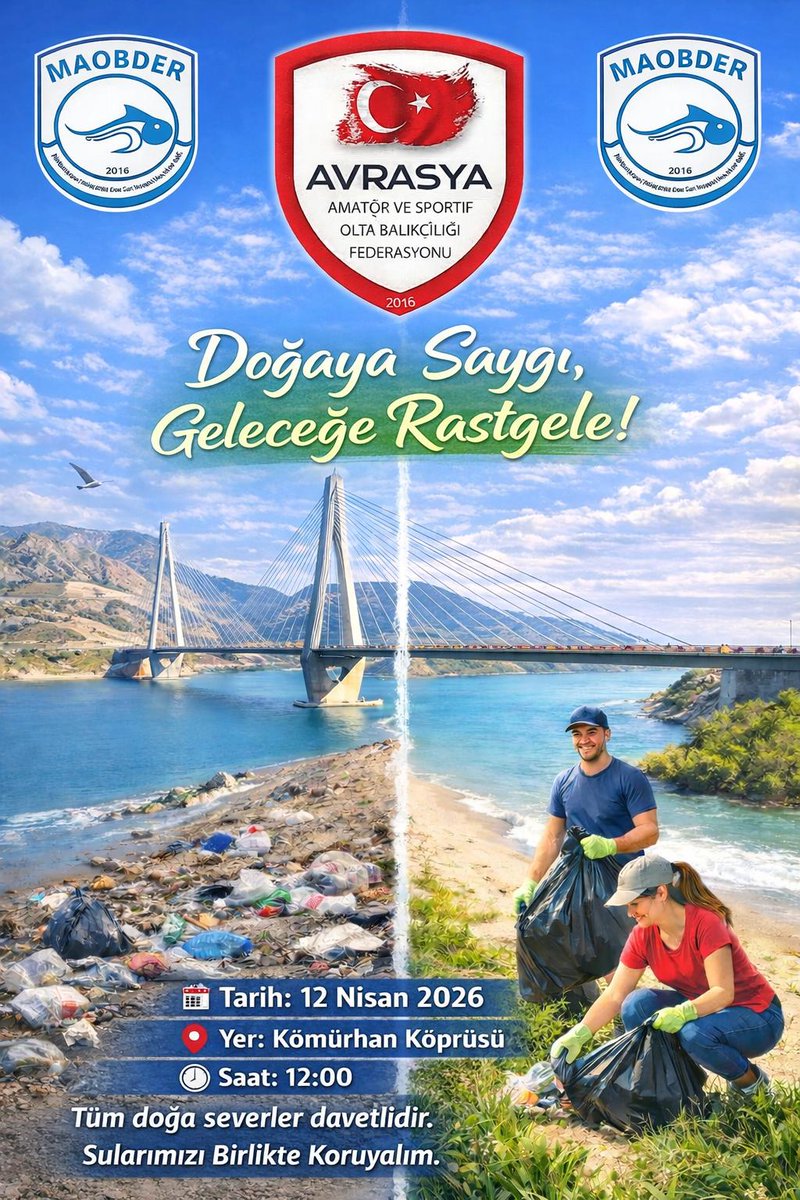 avrasya_fed's tweet photo. " DOĞAYA SAYGI, GELECEĞE RASTGELE " etkinlikleri kapsamında 12 Nisan 2026 Pazar günü saat 12:00 ' da  MALATYA Kömürhan Köprüsü Bölgesinde ÇEVRE TEMİZLİĞİ Etkinliği düzenlenecektir.

Çevreye ve su hayatına  duyarlı, geleceğine önem veren tüm doğa severleri etkinliğe bekliyoruz. https://t.co/XFteClaRs7