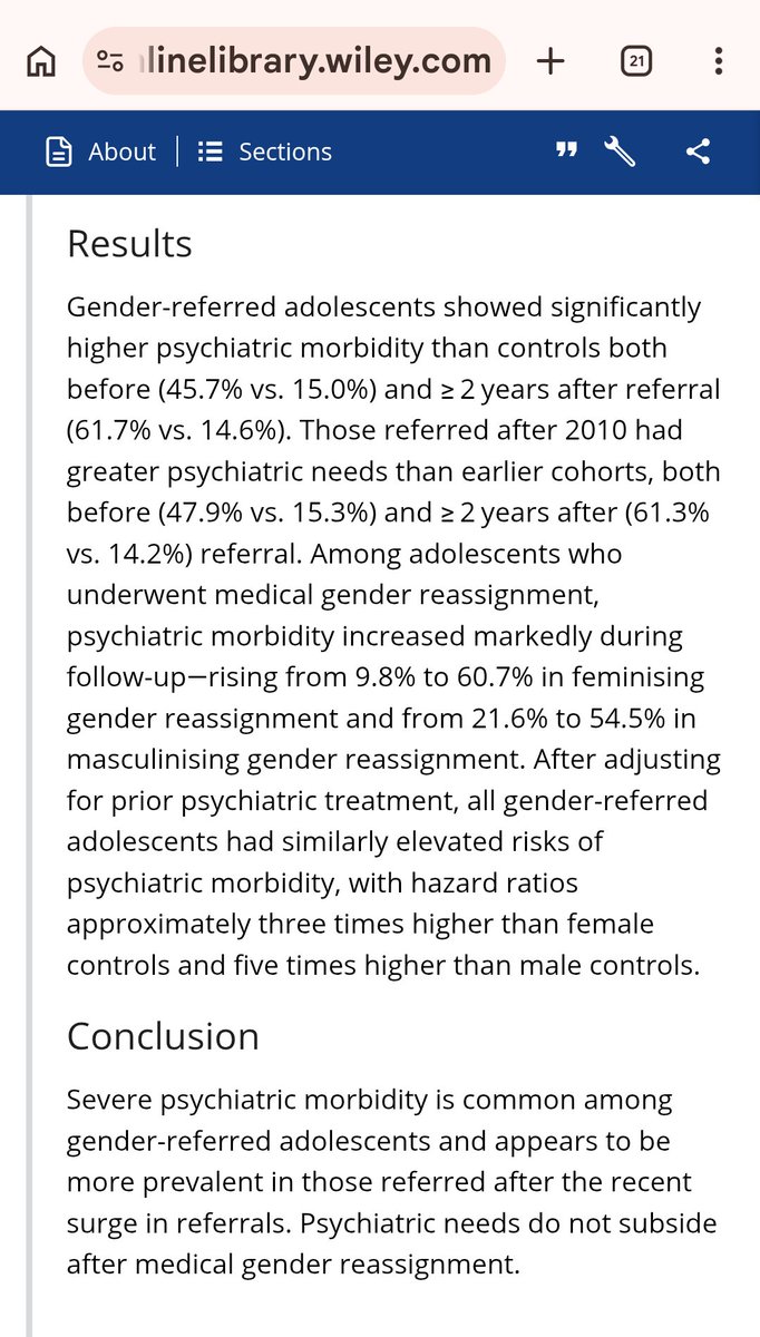 Proof that Dr Zucker's careful approach to gender that medicalizes as a last resort and not as a first step has been published. The data is decisive. "Affirm first." is medical malpractice. This data will be be used in lawsuits going forward. (link in comments)