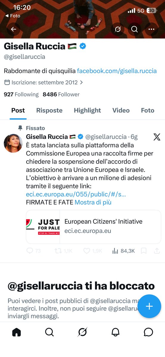 E niente, dopo copiose interazioni (zero) la Ruccia ha bloccato anche me. Li sentite i miei alti lai di dolore?