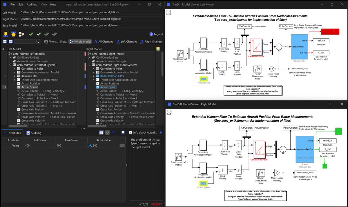 ENSOFTCorp's tweet photo. SimDiff 2025b.1.1 is available now.

New dark mode support, a built-in filter that automatically ignores differences in commented-out blocks, interactive Peer Review Files, and new editions optimized for DevOps and CI/CD workflows.

Cleaner model comparisons and faster reviews. No Simulink license required for reviewers.

Request a free trial:
https://t.co/bgzlIVer9E