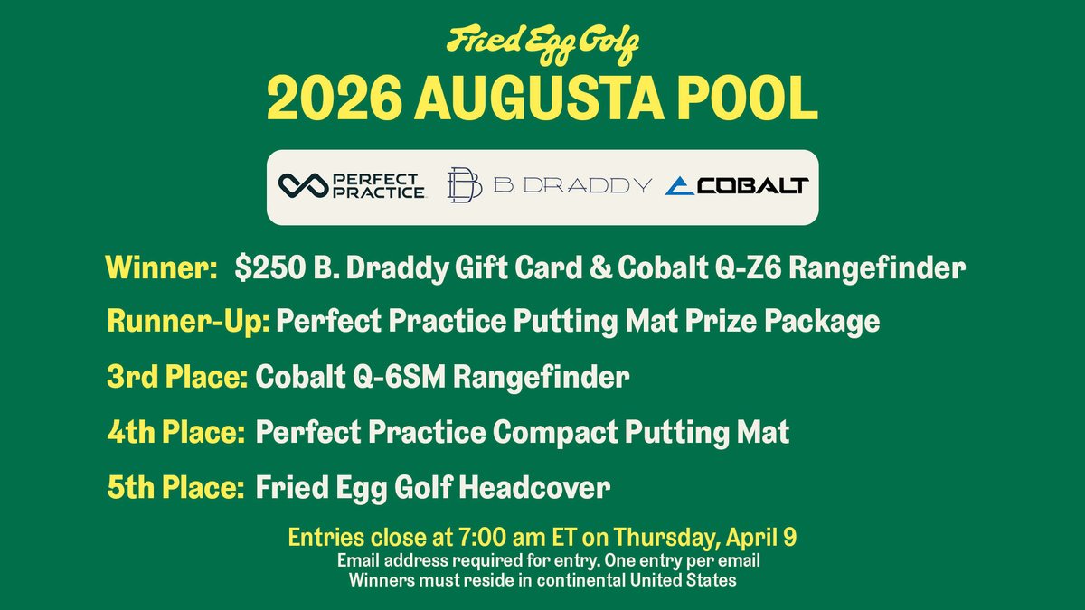 fried_egg_golf's tweet photo. An Augusta Pool unlike any other.

Pick winners from categories like "AI comes for us all" and "Christmas Vacation" for your chance at some great prizes.

Enter here: https://t.co/a5oP7gzeSB https://t.co/YsM6Gjp5ud