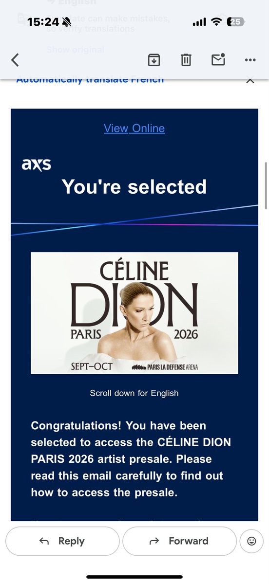benwade535's tweet photo. Is this the legit email for Celine Dion? 

axs.fr@transactions.axs.com https://t.co/H9cM0rVBry