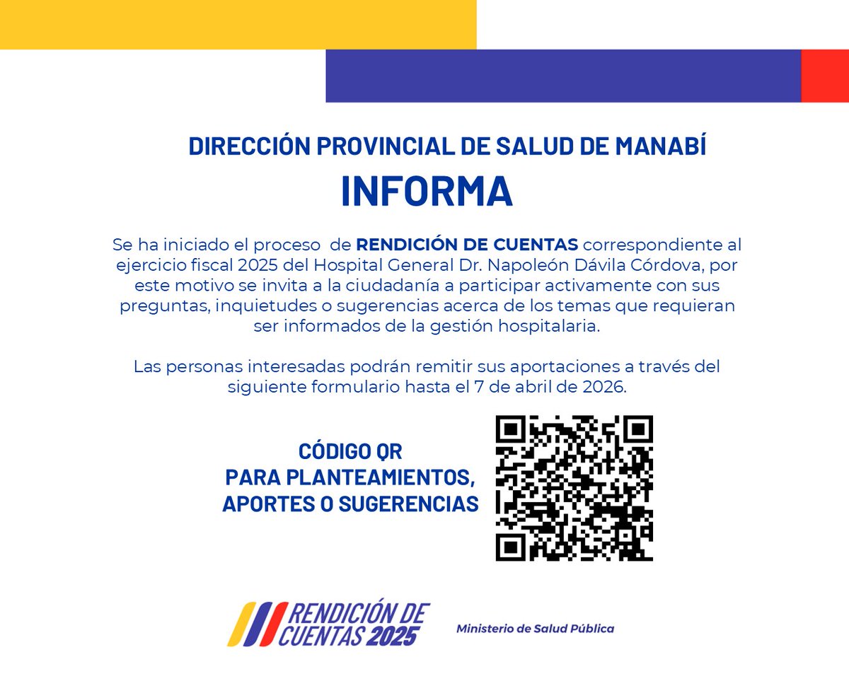 HospitalDavila's tweet photo. 📍Invitamos a la comunidad a participar con sus valiosas opiniones hasta el 7 de abril de 2026, previo a al evento de Rendición de Cuentas del @HospitalDavila. https://t.co/BvPkL3QvLs
