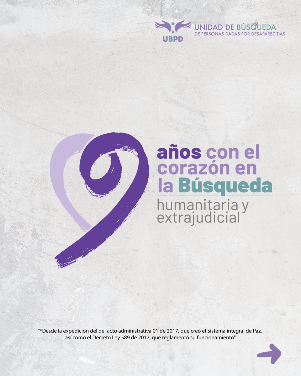 UBPDcolombia's tweet photo. 💜 Hoy conmemoramos 9 años con el corazón puesto en la búsqueda, sostenidos por la convicción, la pasión y un trabajo riguroso.

✨️ Ha sido un camino que se traduce en resultados y que nos reafirma, cada día, el propósito de seguir adelante. https://t.co/OxN3HKKIbi