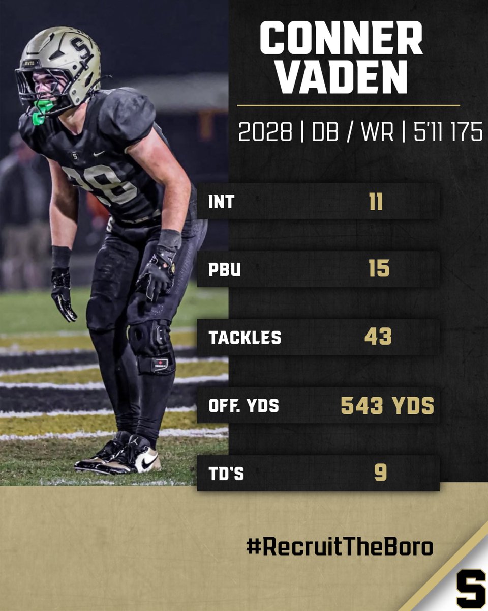 Mistake = Throw Late <a href="/Vado_2823/">Conner Vaden</a> 

2025 5A Interception Leader
1st Team All-State

Offers: Murray State, Tennessee-Chattanooga 
⬆️More to follow 🥶

'25 Defense Highlights: hudl.com/video/3/225465…

'25 Offense Highlights: hudl.com/v/2TM9rY

#WTD | #RecruitTheBoro