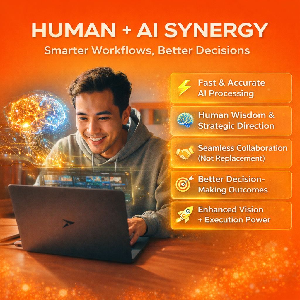 SouravHowlader's tweet photo. Human expertise and AI work best together; speed and precision meet insight and direction. Neither replaces the other; they amplify strengths, improving decisions and creating smarter outcomes. 

#HumanAI #AICollaboration #AugmentedIntelligence #FutureOfWork #AIProductivity https://t.co/IJEK2pJpQa
