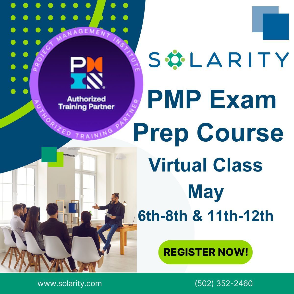 Save the date for Public PMP Class! May 6th, 7th, 8th, 11th, and 12th from 8am-4:30 pm Eastern. #ChooseSolarity
buff.ly/hjhlVcD