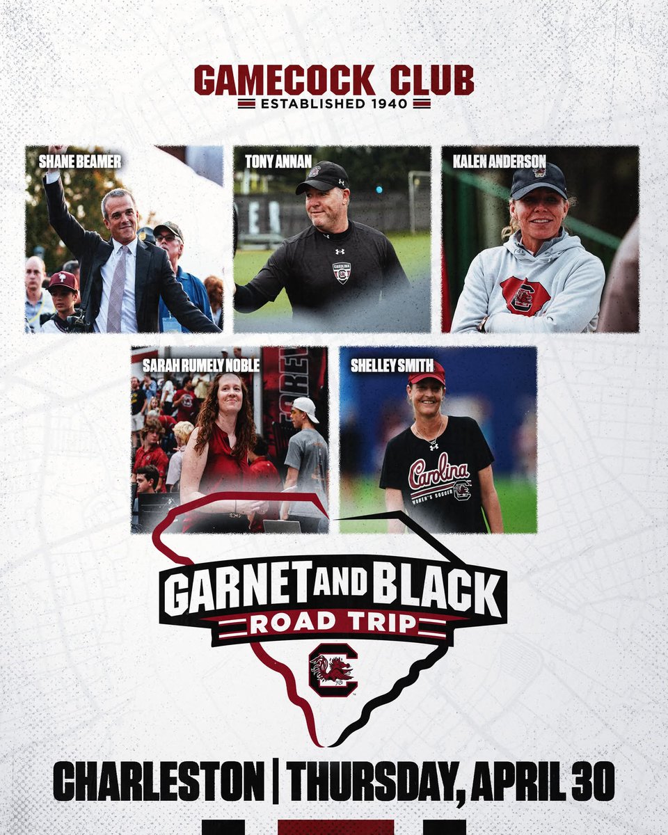 ChasGamecocks's tweet photo. April 30th! 🤙🐓
Join us for the Garnet &amp; Black Road Trip! 
Don't miss a chance to meet and get autographs from Gamecock Coaches - including Shane Beamer - food trucks, games, and more! 

Get your tickets today! 
https://t.co/Yy9Xctogcq https://t.co/jf4HZi1c6i