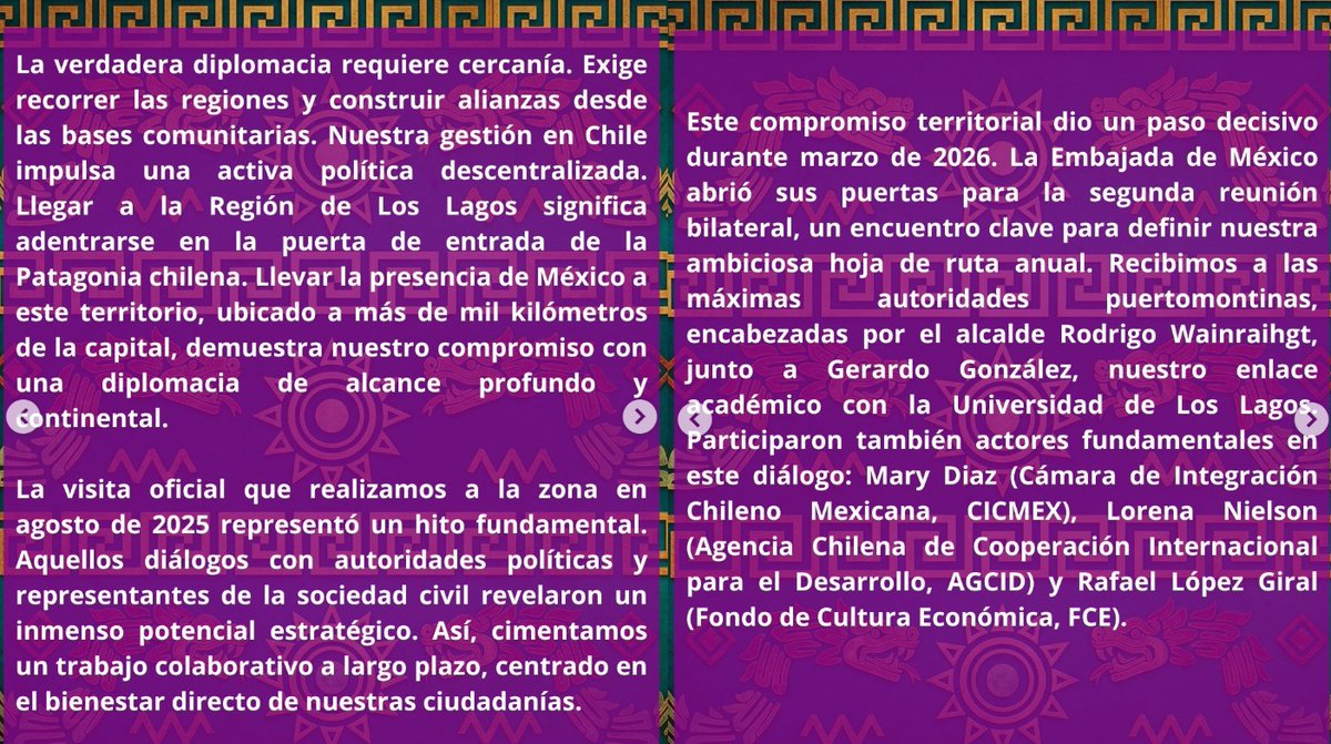 WAINRAIHGT's tweet photo. Agradecemos las palabras de la @EmbaMexChi, Laura Moreno, con quien hemos establecido una gran relación para que #PuertoMontt renueve y potencie sus lazos con #México, que se iniciaron luego del terremoto de 1960. Hoy avanzamos en muchos proyectos, desde una ciudad que empieza a ser reconocida como un polo productivo de clase mundial.
