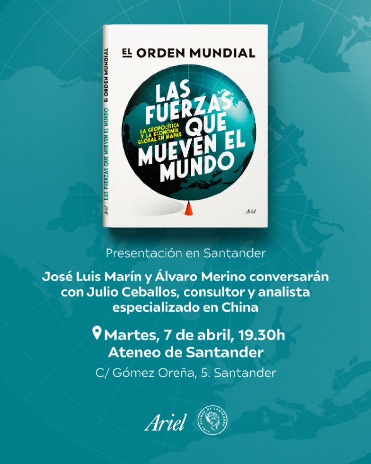 elOrdenMundial's tweet image. ¡Mañana nos vemos en #Santander!🤩

Estaremos presentando nuestro #atlas junto a Julio Ceballos, analista especializado en China📚​🌎

📍En el Ateneo de Santander a las 19:30h 

👉La entrada es libre hasta completar aforo, ¿te vienes?