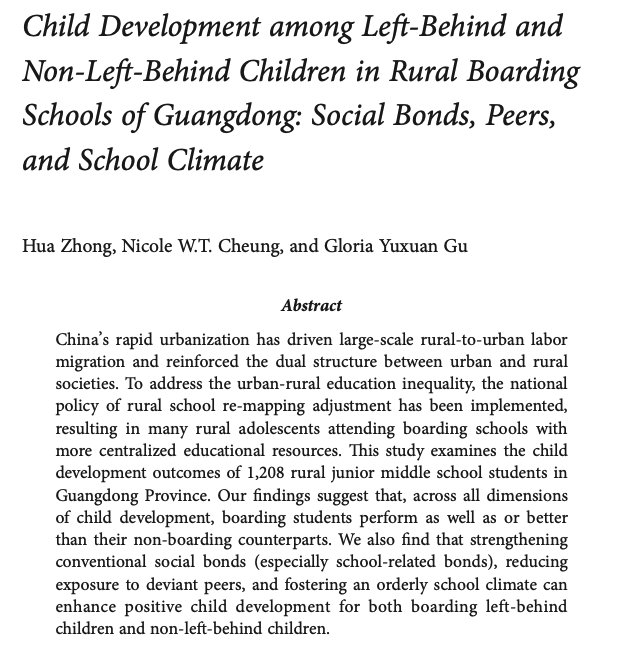 ACCCJUS's tweet photo. 📢Profs. Hua Zhong &amp; Nicole Cheung &amp; PhD candidate Yuxuan Gu from @SociologyCUHK find that boarding schools do not hinder student development. Strong school bonds, reduced deviant exposure, and structured environments driving positive outcomes. 
Full paper:https://t.co/UUG0qlRM9T https://t.co/QTETKn1sqR