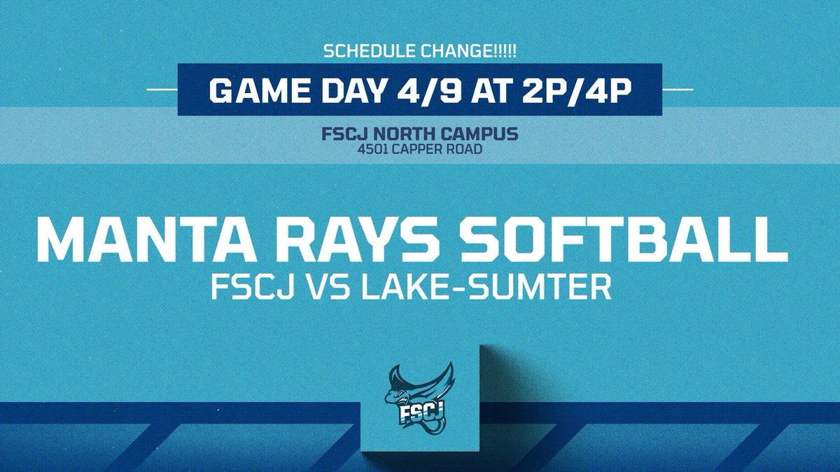 FSCJSoftball's tweet photo. SCHEDULE CHANGE!!!! GAME DAY THURSDAY 🥎🥎🥎🥎🥎 https://t.co/L3MxFfVdin