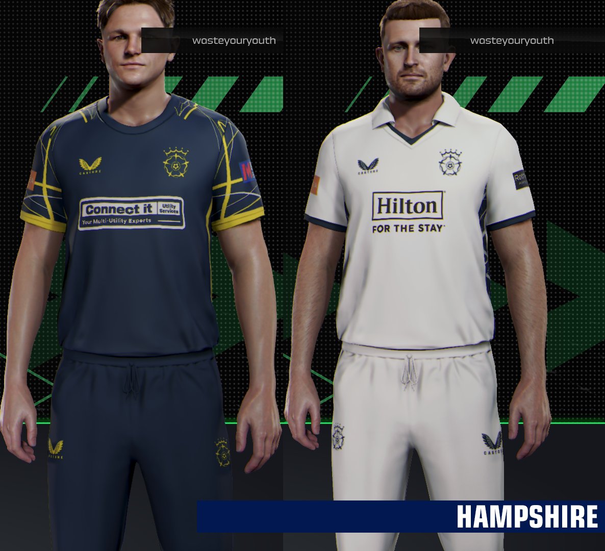 Shared updates for Durham (TMV576), Gloucestershire (TMHLTF) and  Hampshire (TEPXRZ) with new kits added and squads updated. Some players  appearance improvements. #cricket26