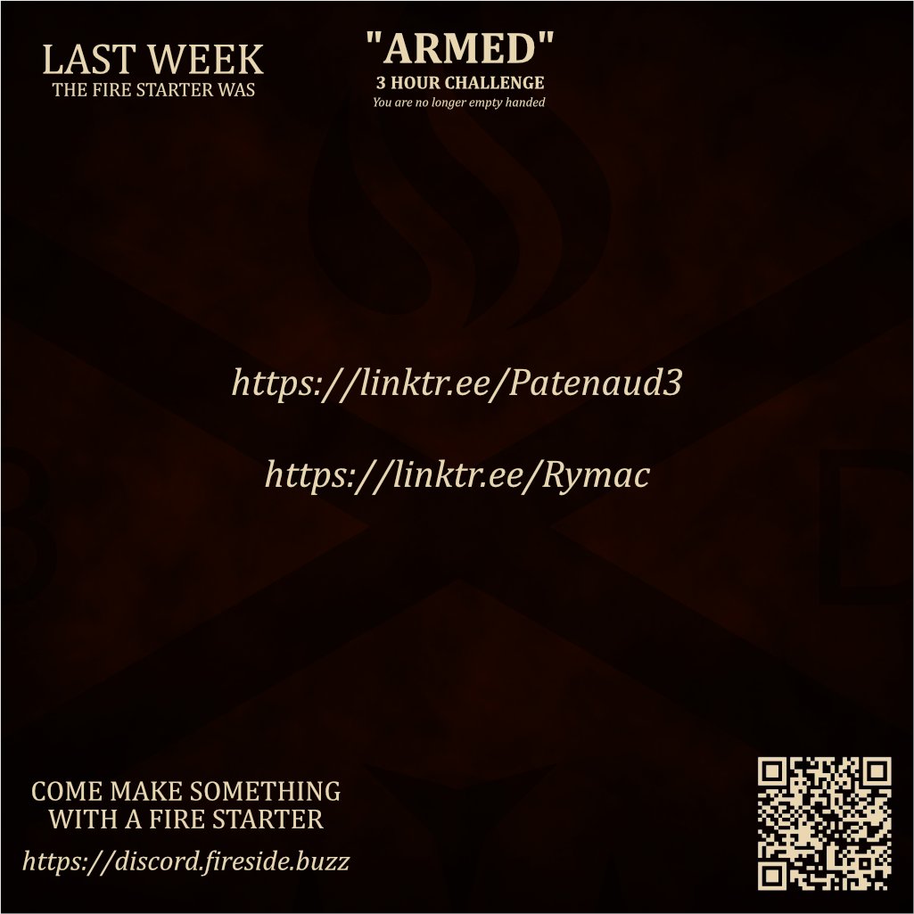 FiresideBuzz's tweet photo. 🔥 Firestarter Challenge – Week 14
Last week: Armed
This week: **Rising**
Momentum has a gravity of its own
Share your work by next Friday at 10am ET. https://t.co/7PifNggbNF
