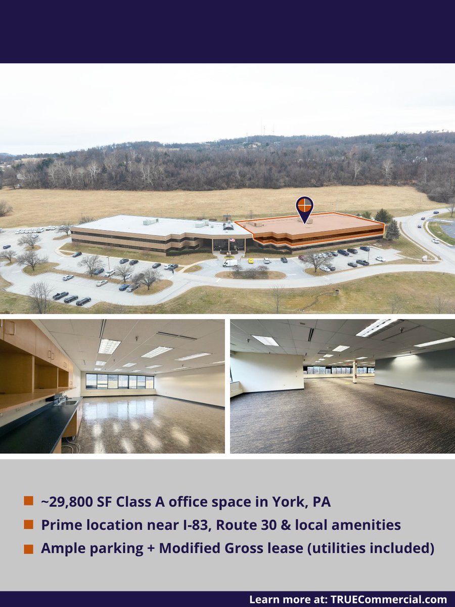 TRUE_ComRE's tweet photo. 29,800 SF Class “A” office space available in York, PA
Learn more: https://t.co/FF39ubCCu6
Contact: Gordon Kauffman or Ben Chiaro, CCIM of TRUE Commercial Real Estate for more information

#OfficeSpace #ForLease #YorkPA #TRUECommercial #CommercialRealEstate https://t.co/utMyFOmvuu