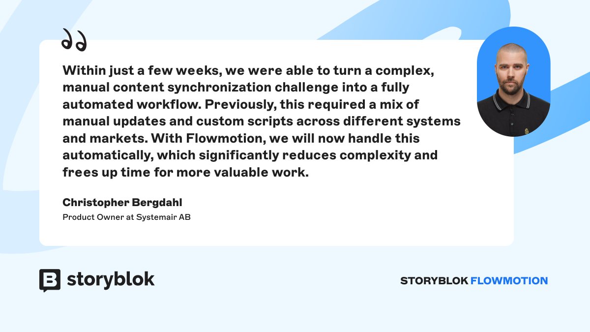 PaulaAr86840414's tweet photo. Dreaming of fully automated content sync? 
With #FlowMotion, it’s already a reality. 
 
Our MVP, Christopher Bergdahl, has seen it firsthand, turned a complex manual process into a seamless workflow, cutting complexity and freeing up time. 

Try it today: https://t.co/uMaX6bVjxQ https://t.co/4nj74Yx2NG
