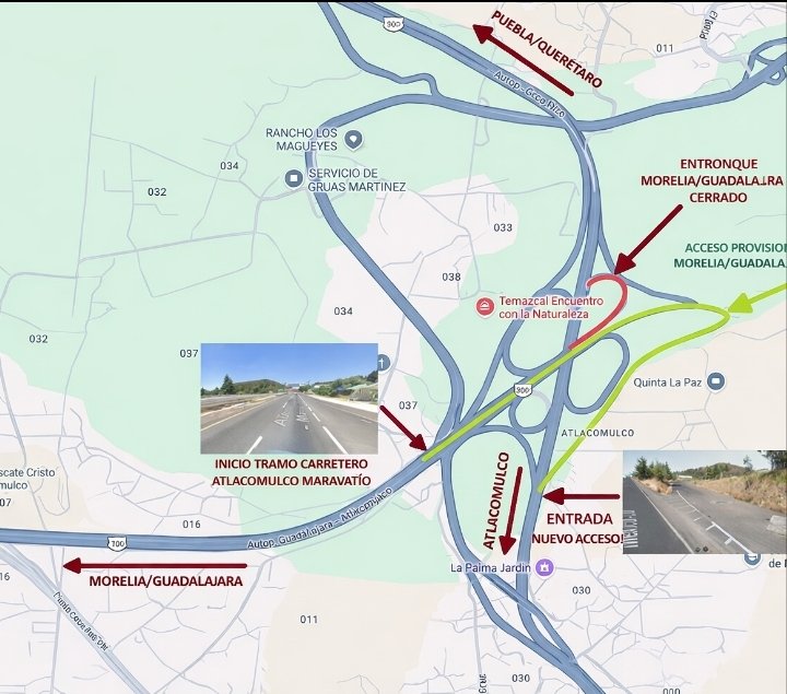 arconorte's tweet photo. 🔴¡Circulación cerrada!🔴

Por trabajos de repavimentación, los días 6 y 7 de abril estará cerrada la gasa con dirección Morelia-Guadalajara donde inicia Arco Norte.
Horario de  7:00 am a 6:00 pm.
El acceso se hará 300 metros antes como vía alterna. https://t.co/WMm4ndOtNe