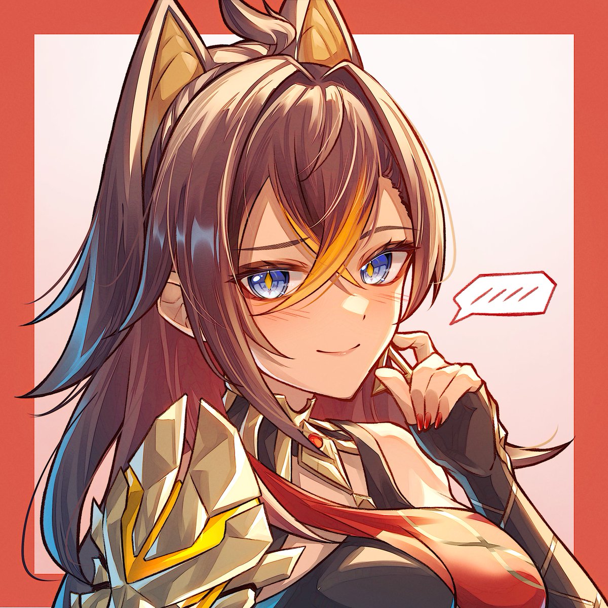 『ん？あたしの顔に何かついてるか？
…ああ、実はドニアザードとキャンディスが誕生日祝いに化粧品をくれたから、今日はメイクを少し変えてみたんだ。
気づいてもらえて嬉しいよ、ありがとう。』

ディシアさんお誕生日おめでとう！🎉✨
#ディシア生誕祭2026 #Dehya