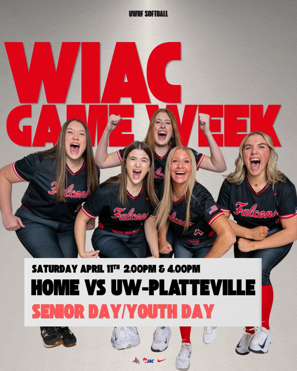 UWRFSOFTBALL's tweet photo. IT’S A BIG WEEK FOR THE FALCONS!

The Falcons take on UW-Platteville for their conference opener AT HOME on Saturday. Additionally, it’s Senior Day AND Youth Day. Pack the stands!

#uwrfsoftball #team44 #fft https://t.co/Ghfb0FNqR8