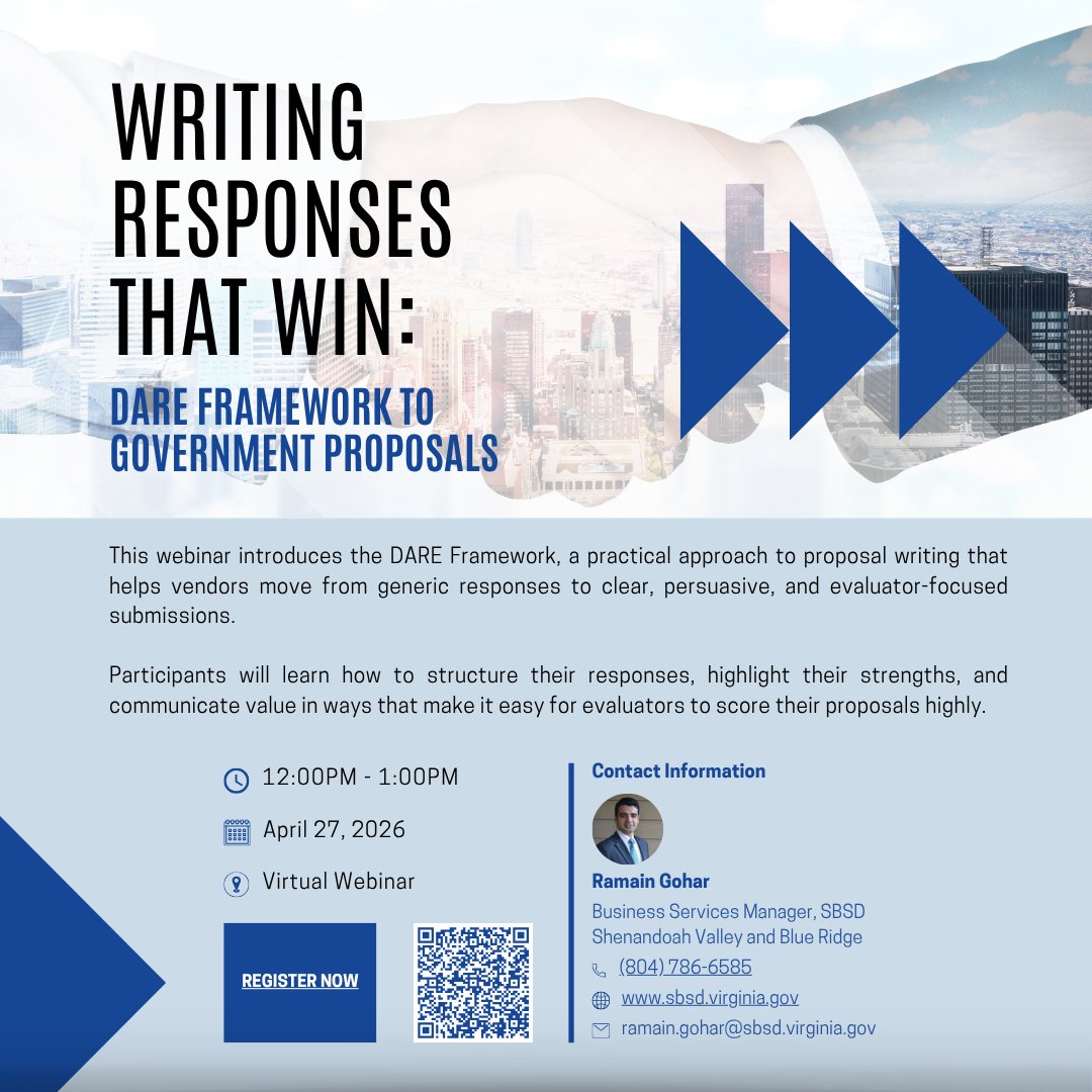 VirginiaSBSD's tweet photo. Join us to learn the DARE Framework for winning proposals! #ProposalWriting #DAREFramework https://t.co/HLTZQwGTPO