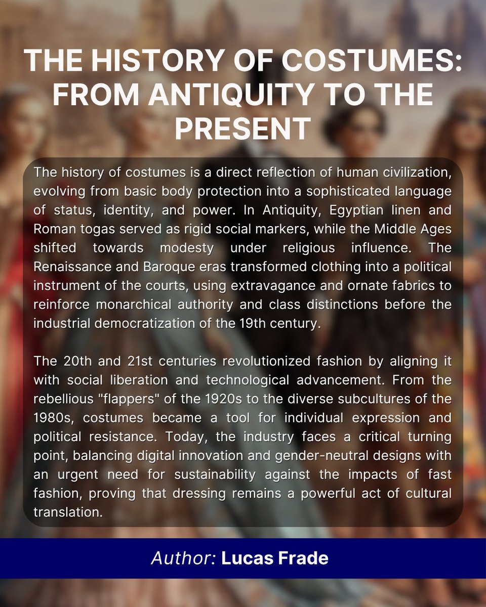 meerdotcom's tweet image. Costume history is a visual timeline of humanity, showing our evolving social norms and identities. From ancient drapes to modern fashion, clothing speaks volumes about who we are. #FashionHistory #CulturalIdentity
