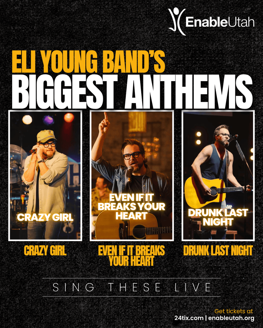 EnableUtah's tweet photo. 🎤 ELI YOUNG BAND LIVE SETLIST YOU'LL LOSE YOUR VOICE TO.
Ogden is ready to sing on June 19!
https://t.co/8sGvF2gzC1 → Tickets disappearing!

#eliyoungbandhits #livecountryanthems #empowerment #training #skills #support #odgen #utah #enableutah https://t.co/9jdSuJqOPE