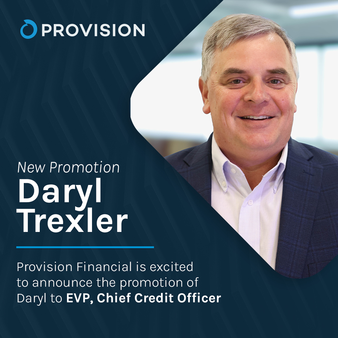 Join us in congratulating Daryl Trexler on his promotion to EVP, Chief Credit Officer! 🎉

Daryl joined Provision in 2015 as a Regional Director and has continued to grow in leadership and impact across our organization. Over the past year, he has played a key role in