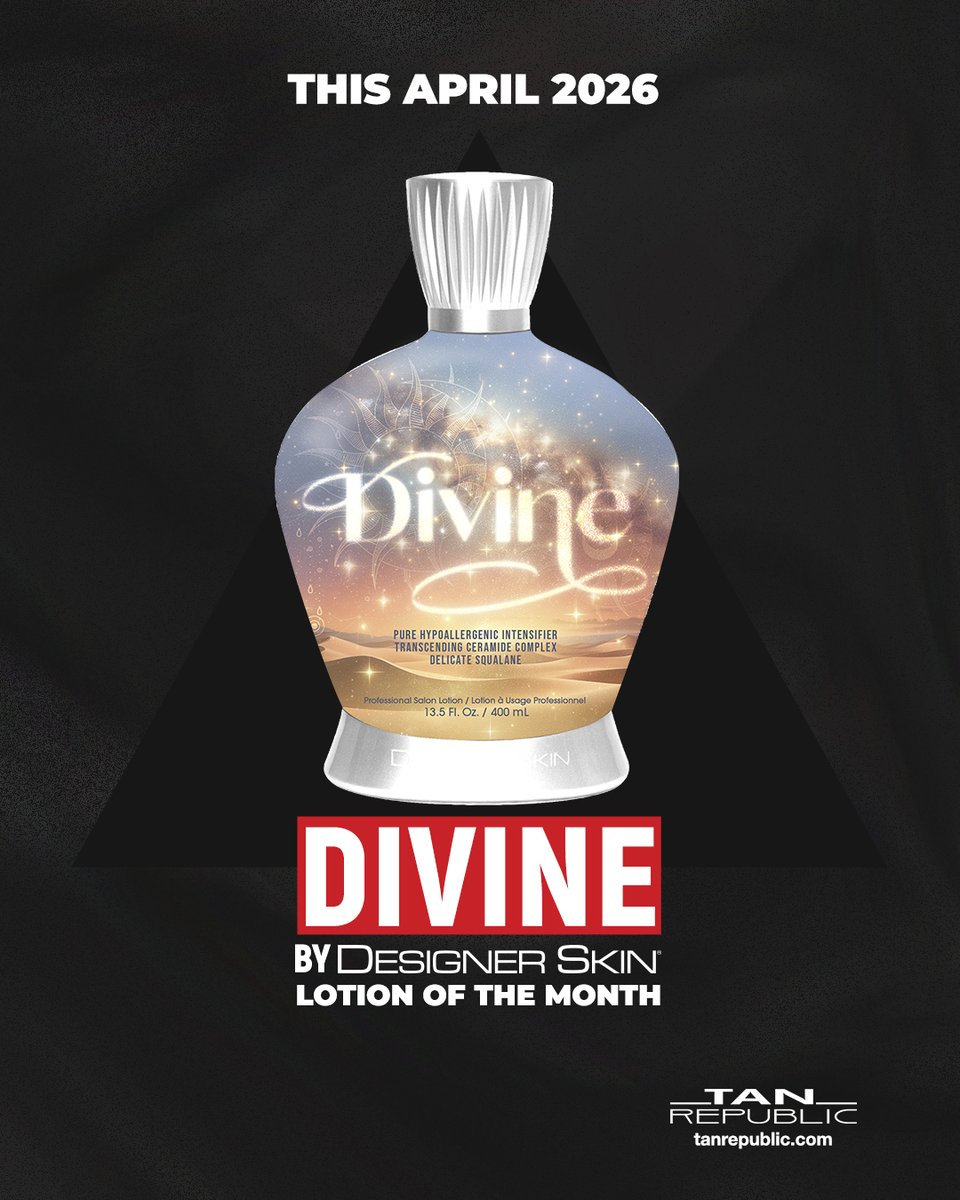 TanRepublic's tweet photo. 🌸✨ Say hello to our April 2026 Lotion of the Month: **Divine by Designer Skin!** 🌞 This luxurious lotion promises to hydrate your skin while giving you that sun-kissed glow. Perfect for all your spring adventures! 🌷🏖️ https://t.co/zpZsKRH1Tg