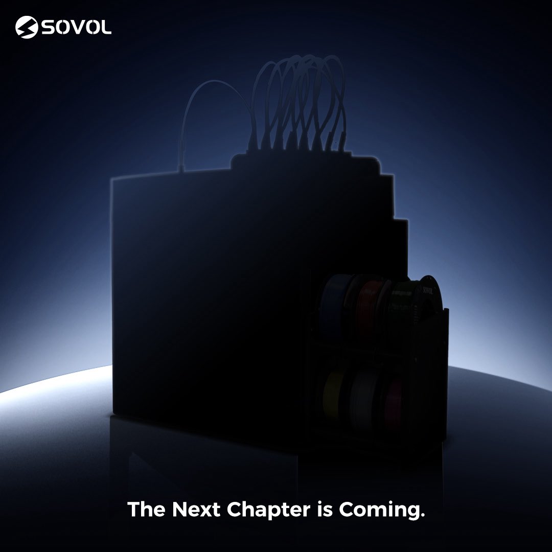 Sovol3d's tweet image. Something new is taking shape. 
Out of the shadows, a new era of color is coming.
Multi‑filament. Multi‑color. And unmistakably Sovol.

Not ready to show you everything.
But ready to give you a first glimpse.

Stay tuned. The wait will be worth it.

#ComingSoon #SovolMulticolor