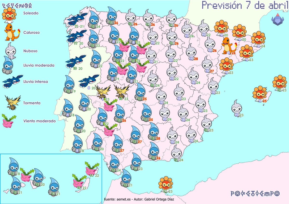 🌧️La borrasca va a ir avanzando lentamente hacia el interior peninsular, con lo que las lluvias también irán adentrándose en el país.
⛅️En el este no llegarán aún las lluvias.
🌦️Sí que afectarán a las islas más occidentales de Canarias.