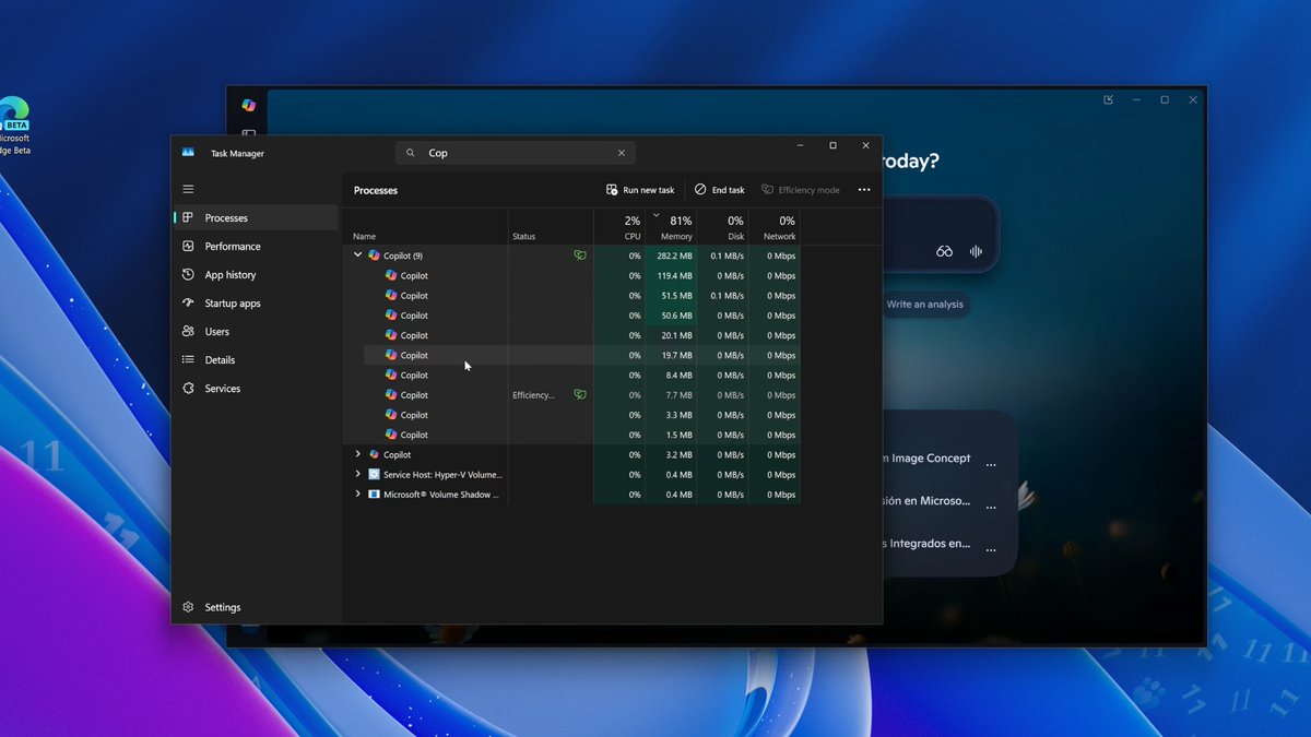 SoyITPro's tweet image. Microsoft está desplegando una nueva App de #Copilot en la Store.

Esta nueva App pasa de ser nativa (WinUI) a WebView2 (Edge)
De hecho, en la ruta de instalación tiene la versión de Edge completa.

En cuanto al consumo de RAM no he visto grandes diferencias.

Nativa (izq)