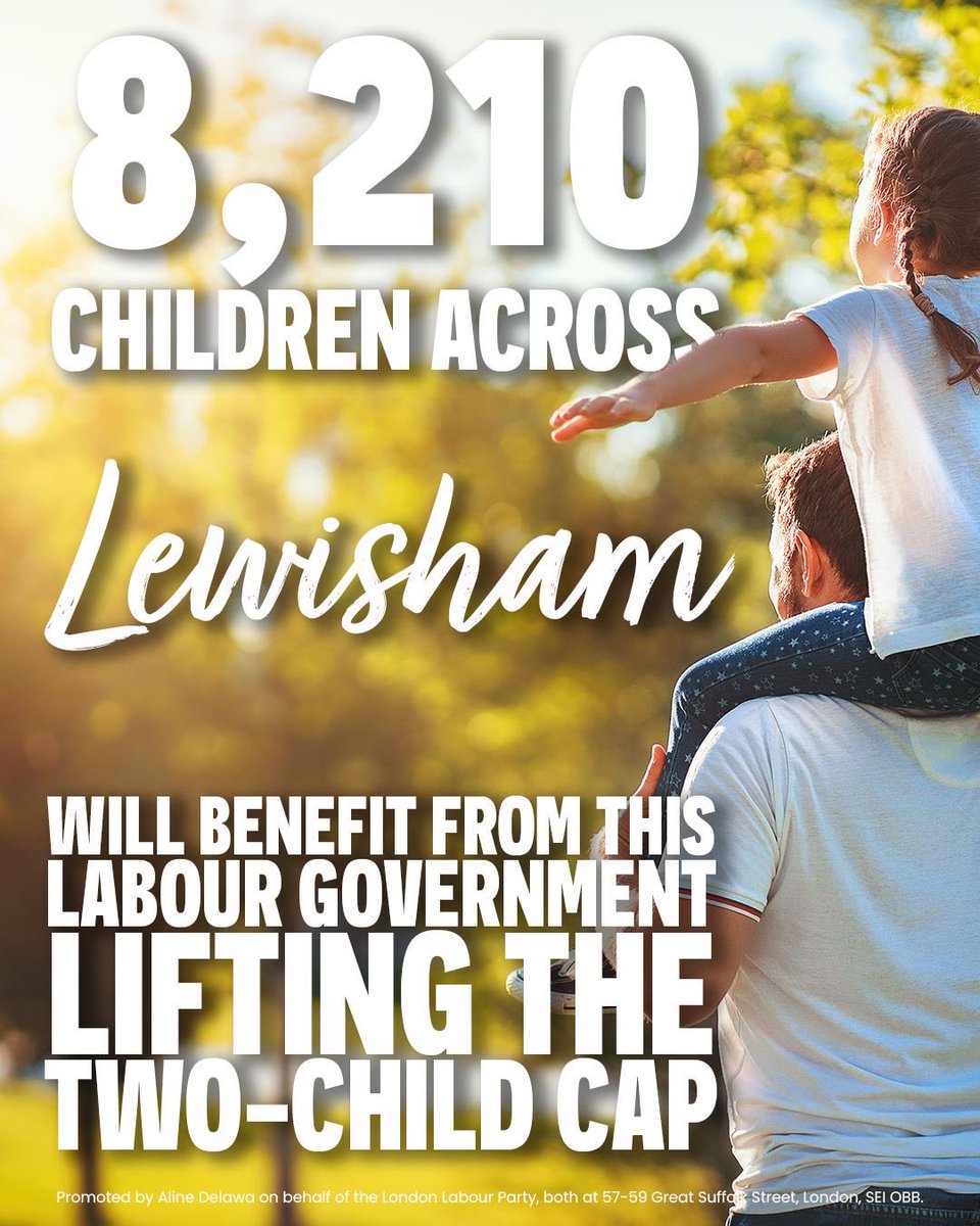 HitherGreenLab's tweet photo. From today, over 8,000 children across Lewisham will be lifted out of poverty due to the removal of the child benefit cap. 

That’s the difference a Labour government makes - we work towards a fairer society. 

Vote Labour on 7th May 🌹 https://t.co/oLI6wIvsoB